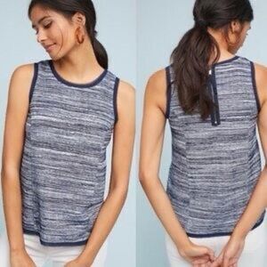Anthropologie Vanessa Virginia Indira Textured Fringe Tank Back Zip Navy‎ XS